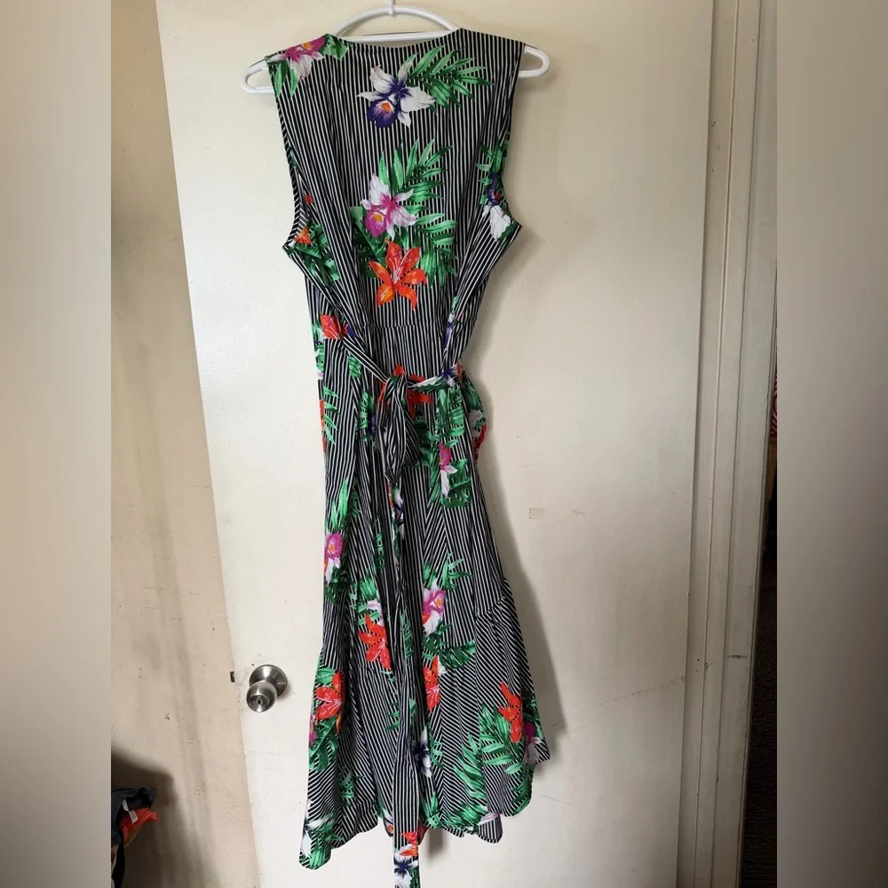 Who What Wear Tropical Floral Striped Midi Dress XL Sleeveless - Picture 4 of 6